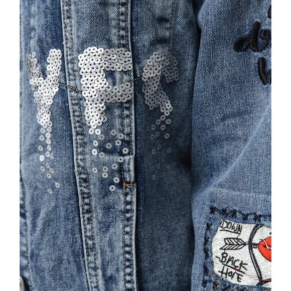 Desigual Women's Chaq Yes Embroidered Jean Jacket Blue Size M 100% cotton - Picture 5 of 16
